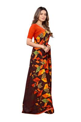 Brown printed georgette saree with blouse 3