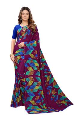 Purple printed georgette saree with blouse 1