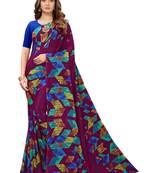 Purple printed georgette saree with blouse