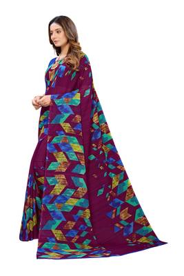 Purple printed georgette saree with blouse 2