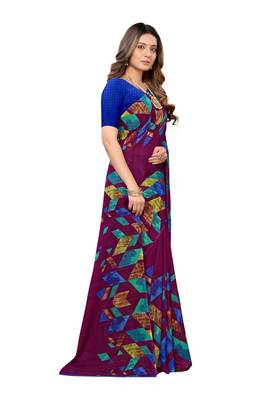 Purple printed georgette saree with blouse 3