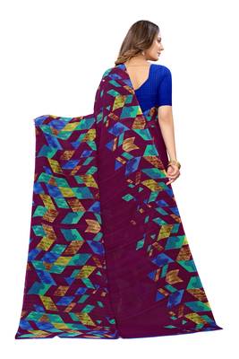 Purple printed georgette saree with blouse 4
