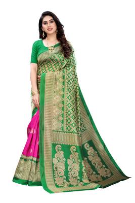 Pink printed art silk saree with blouse 1