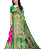 Pink printed art silk saree with blouse