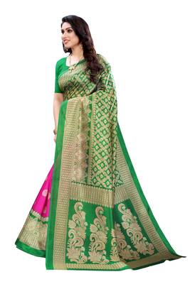 Pink printed art silk saree with blouse 2