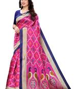 Pink printed art silk saree with blouse