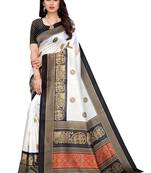 Black printed art silk saree with blouse