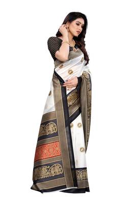 Black printed art silk saree with blouse 3