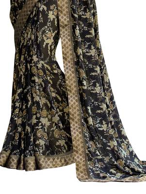 Black printed georgette saree with blouse 3