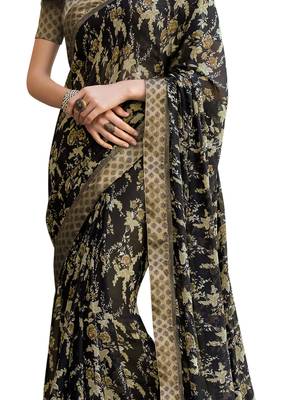 Black printed georgette saree with blouse 4