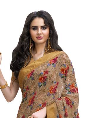 Beige printed georgette saree with blouse 2