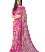 Pink printed georgette saree with blouse