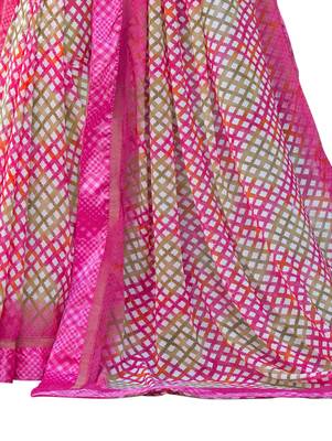 Pink printed georgette saree with blouse 3