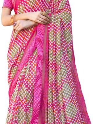 Pink printed georgette saree with blouse 4