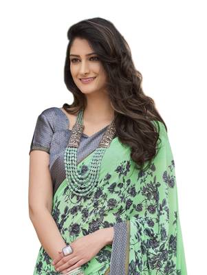 Light green printed georgette saree with blouse 2