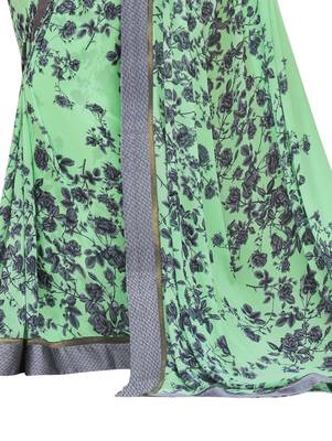Light green printed georgette saree with blouse 3