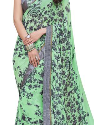 Light green printed georgette saree with blouse 4