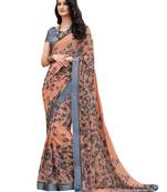 Orange printed georgette saree with blouse