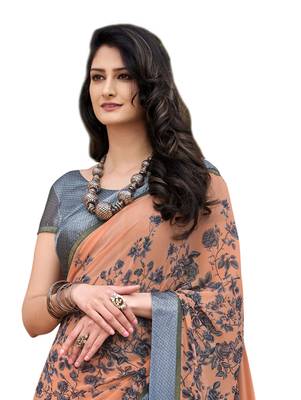 Orange printed georgette saree with blouse 2