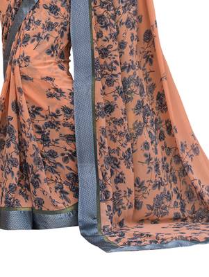 Orange printed georgette saree with blouse 3