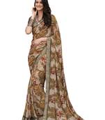 Beige printed georgette saree with blouse