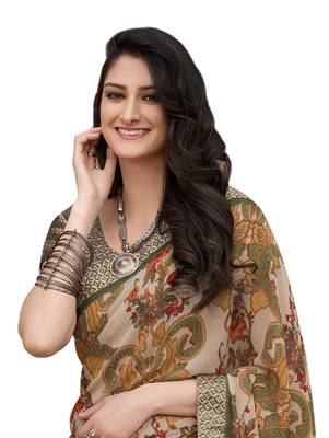 Beige printed georgette saree with blouse 2