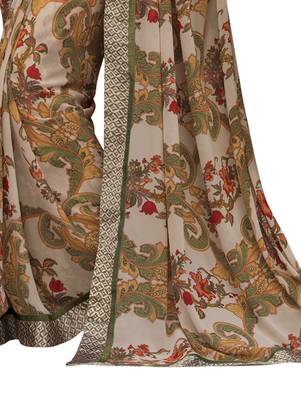 Beige printed georgette saree with blouse 3