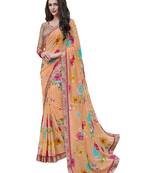 Orange printed georgette saree with blouse