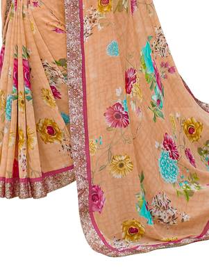 Orange printed georgette saree with blouse 3