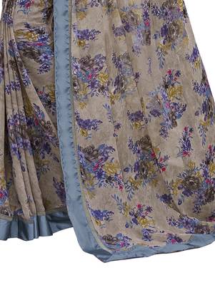 Grey printed georgette saree with blouse 3