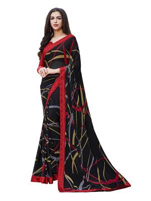 Black printed georgette saree with blouse 1