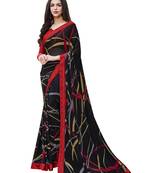 Black printed georgette saree with blouse