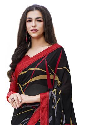 Black printed georgette saree with blouse 2