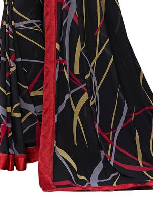 Black printed georgette saree with blouse 3