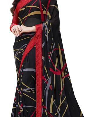 Black printed georgette saree with blouse 4