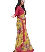 Yellow printed georgette saree with blouse