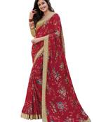Red printed georgette saree with blouse