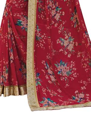 Red printed georgette saree with blouse 3