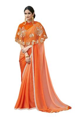 Orange hand woven chiffon saree with blouse 1