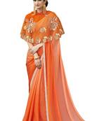 Orange hand woven chiffon saree with blouse