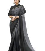 Black hand woven chiffon saree with blouse