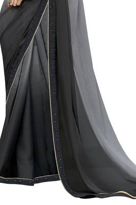 Black hand woven chiffon saree with blouse 2