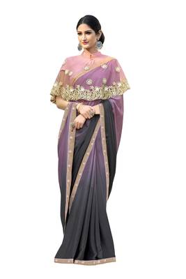 Purple hand woven chiffon saree with blouse 1