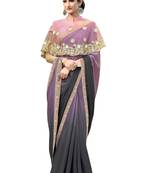 Purple hand woven chiffon saree with blouse