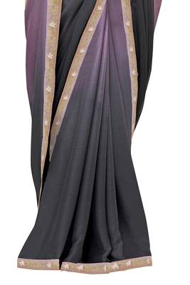 Purple hand woven chiffon saree with blouse 2