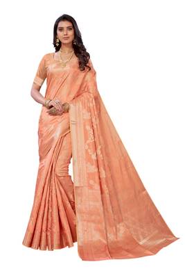 Orange woven banarasi silk saree with blouse 1
