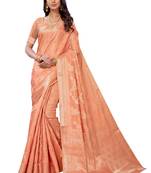 Orange woven banarasi silk saree with blouse