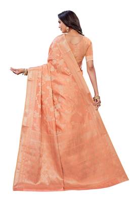 Orange woven banarasi silk saree with blouse 3