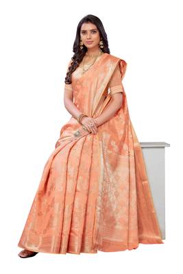 Orange woven banarasi silk saree with blouse 4