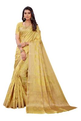 Mustard woven banarasi silk saree with blouse 1